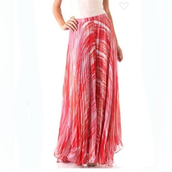 Alice + Olivia Dresses & Skirts - Alice + Olivia Shannon Pleated Maxi Skirt Pink Orange Swirl 8